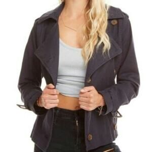New Small Chaser distressed black button-front jacket with a belted waist